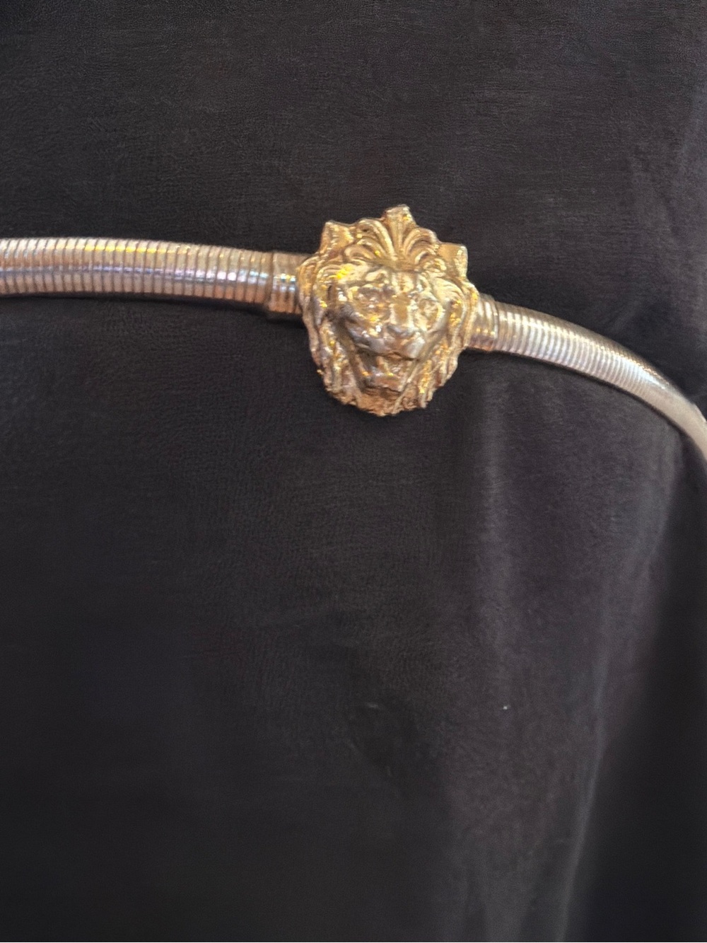 Vintage Lion Head Snake Chain Statement Belt - Gold Tone